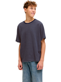 Jack & Jones Kids' Striped Short Sleeved T-Shirt, Navy Blazer, Navy Blazer