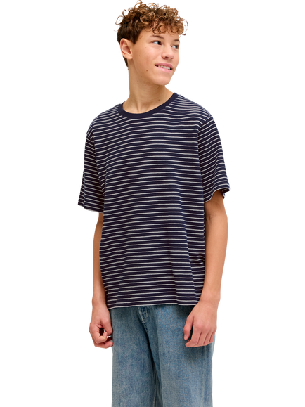Jack & Jones Kids' Striped Short Sleeved T-Shirt, Navy Blazer, Navy Blazer