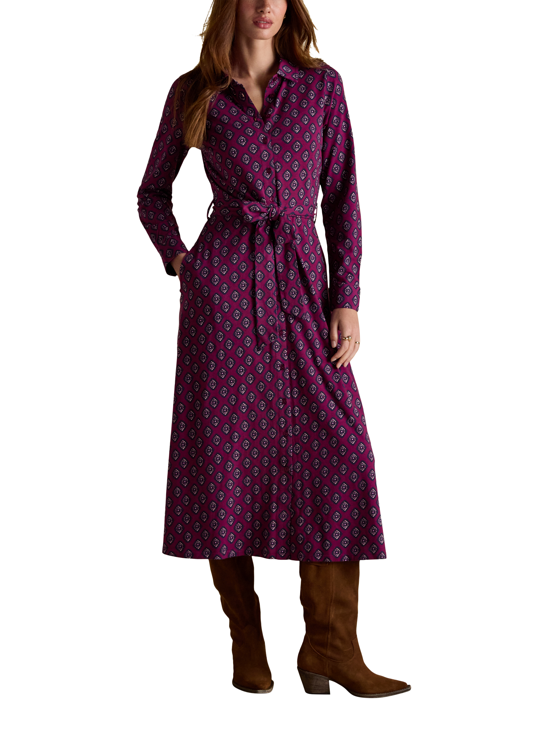 Product image 1 of 8, which shows Joules Geometric Jersey Shirt Dress, Multi, 8