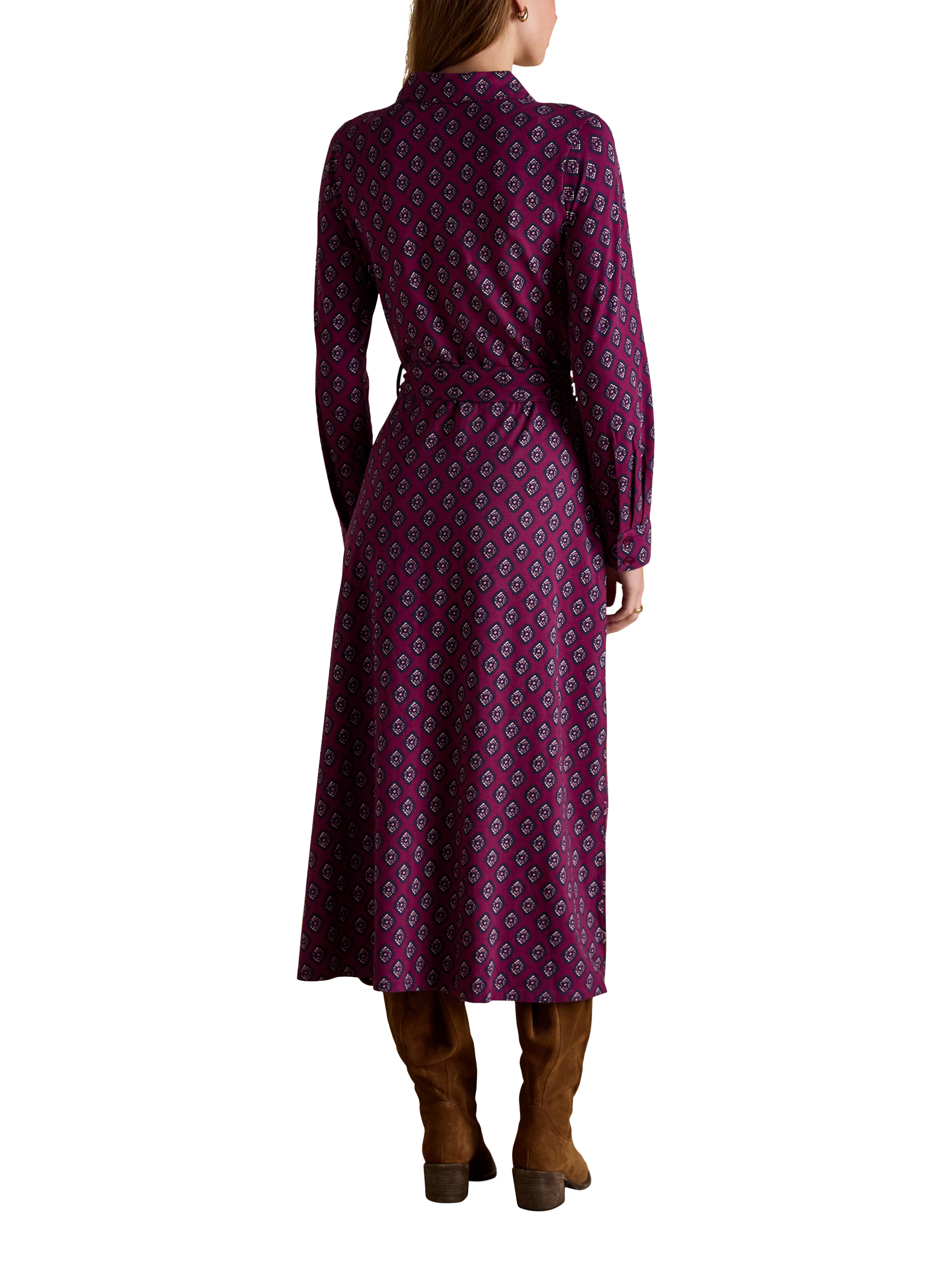 Product image 2 of 8, which shows Joules Geometric Jersey Shirt Dress, Multi, 8