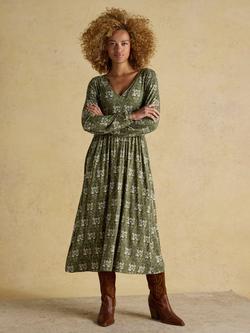 Joules Geometric Floral Midaxi Dress, Khaki, Khaki