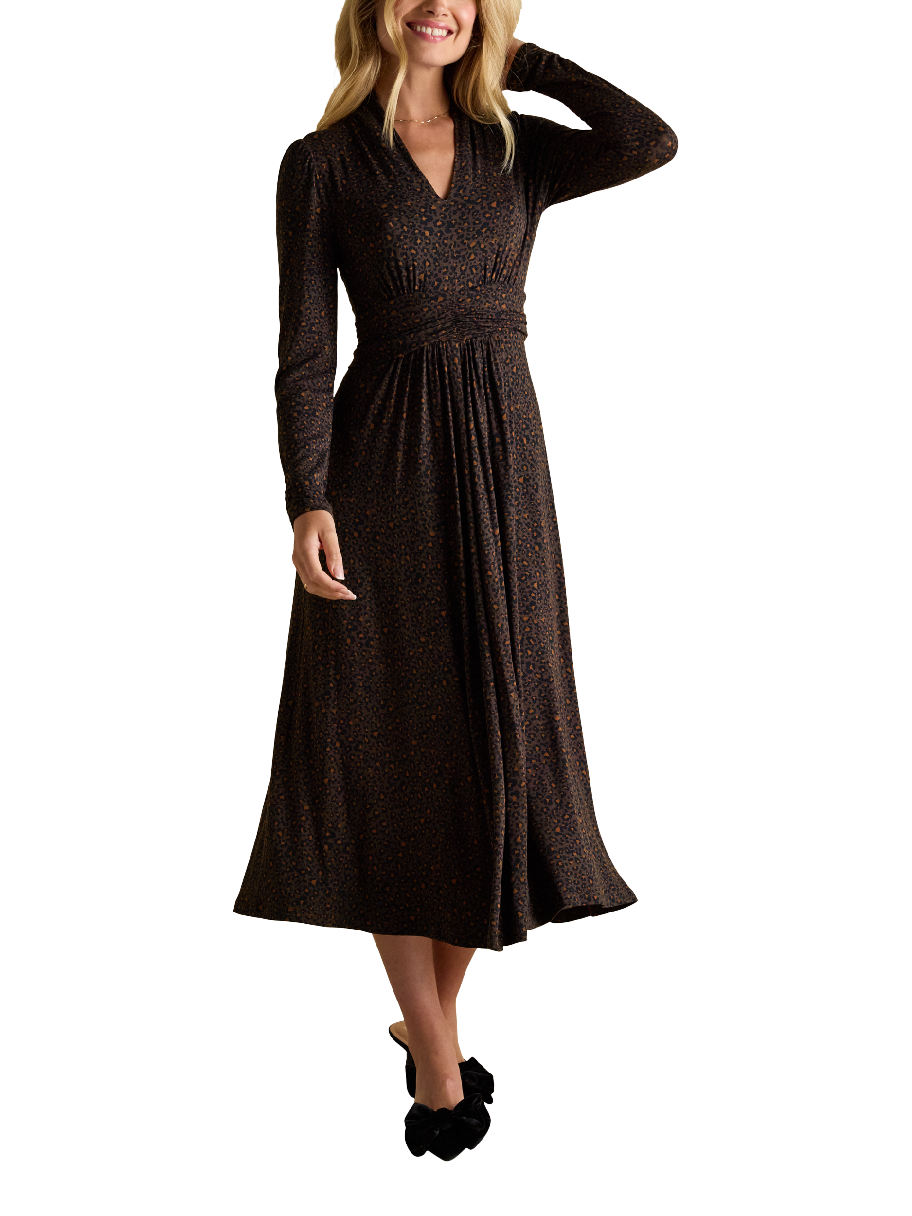 Product image 1 of 1, which shows Joules Mina Leopard Print Jersey Dress, Black/Multi, 8