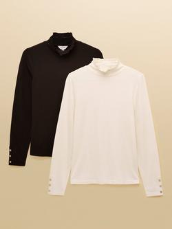 Joules Frill Neck Long Sleeve Tops, Pack of 2, Black/Creme, Black/Creme