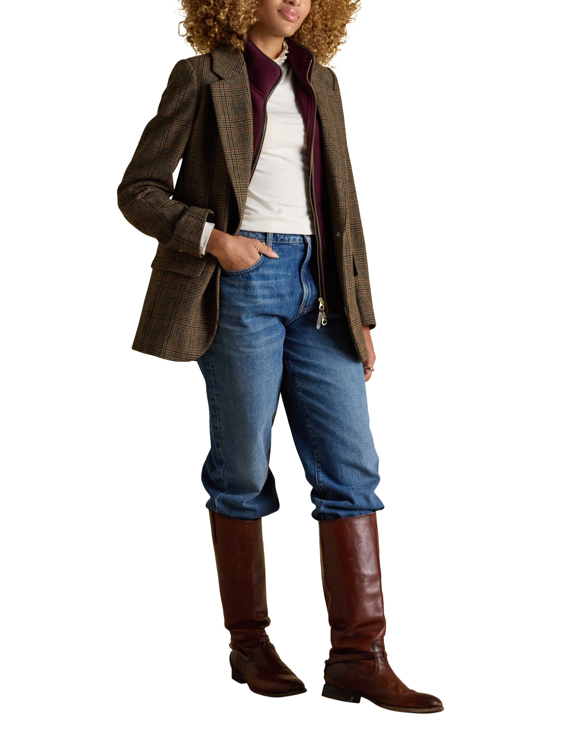 Product image 5 of 6, which shows Joules Frill Neck Long Sleeve Top, Cream, 6