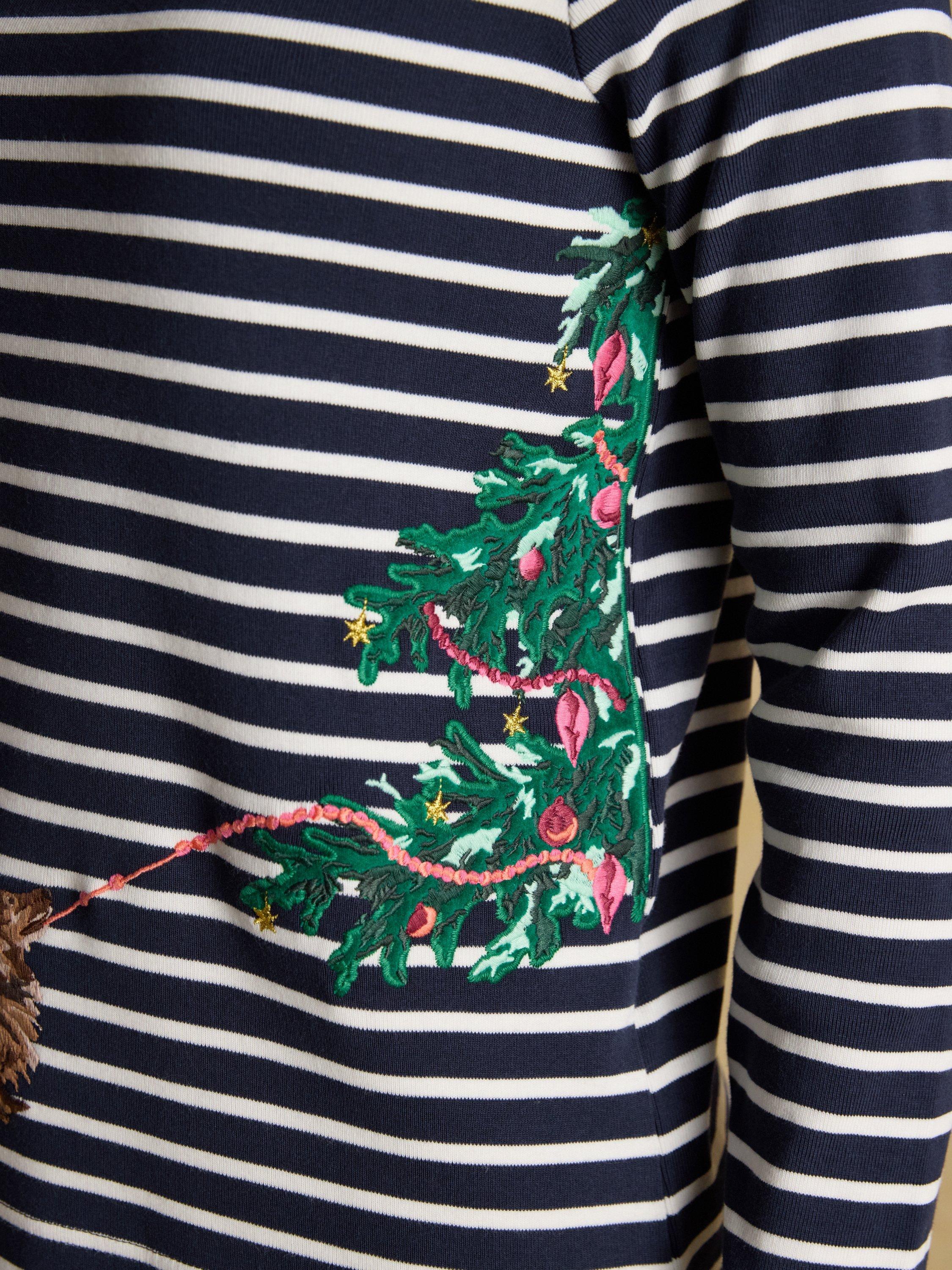 Product image 7 of 8, which shows Joules Harbour Breton Stripe Christmas Top, Navy/Multi, 6