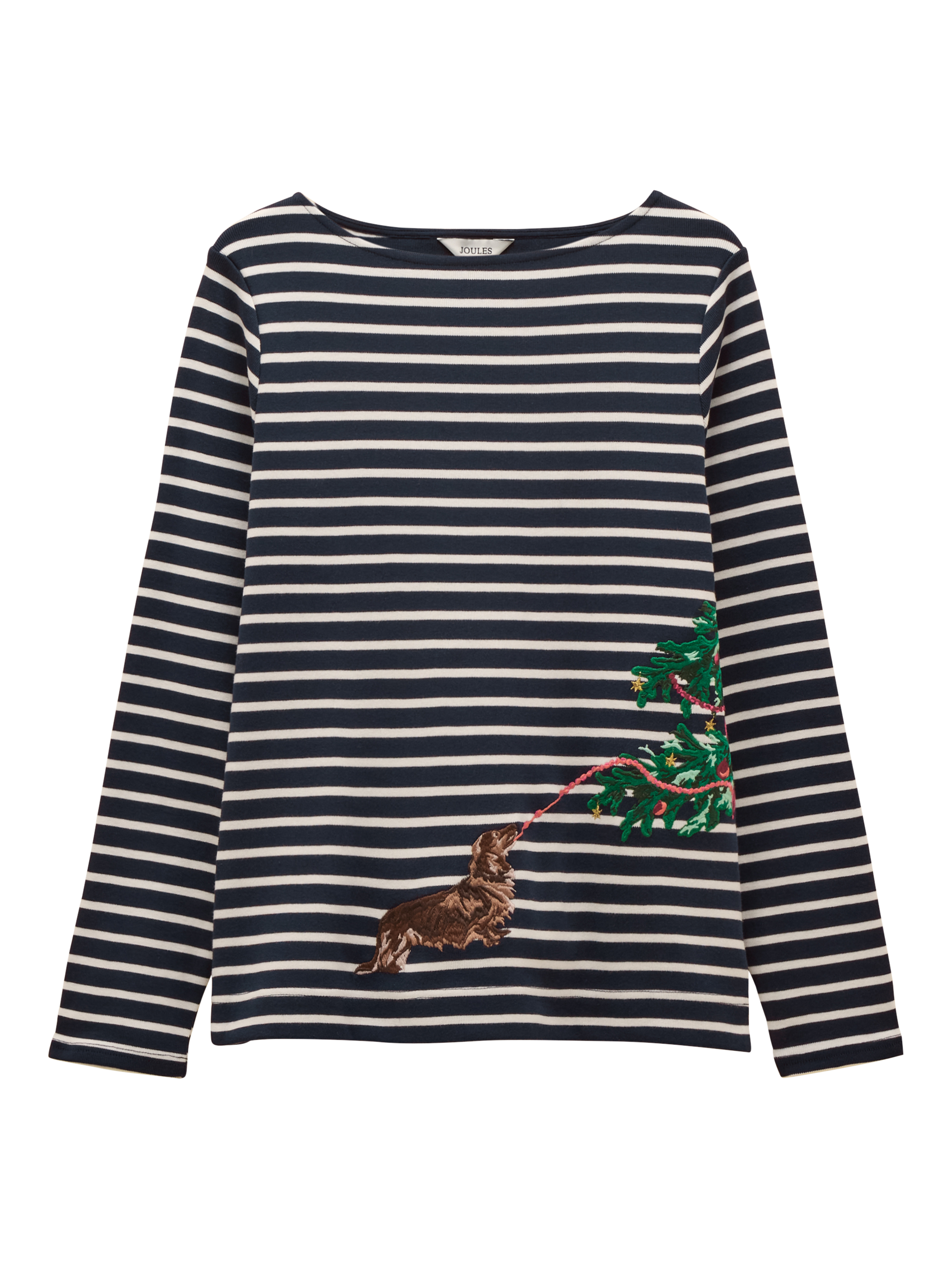 Product image 8 of 8, which shows Joules Harbour Breton Stripe Christmas Top, Navy/Multi, 6