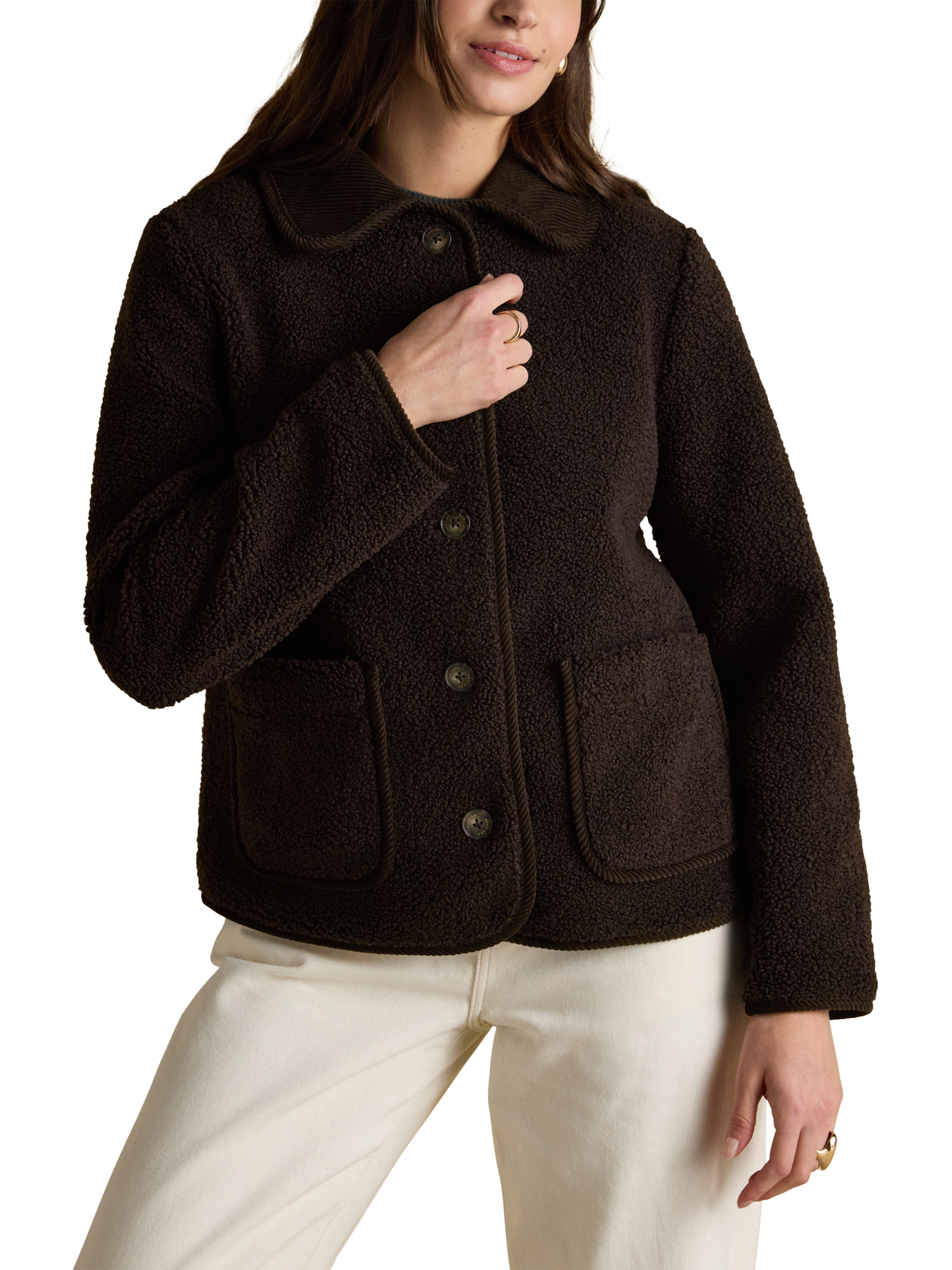 Product image 1 of 7, which shows Joules Textured Fleece Jacket, Hot Fudge, 6