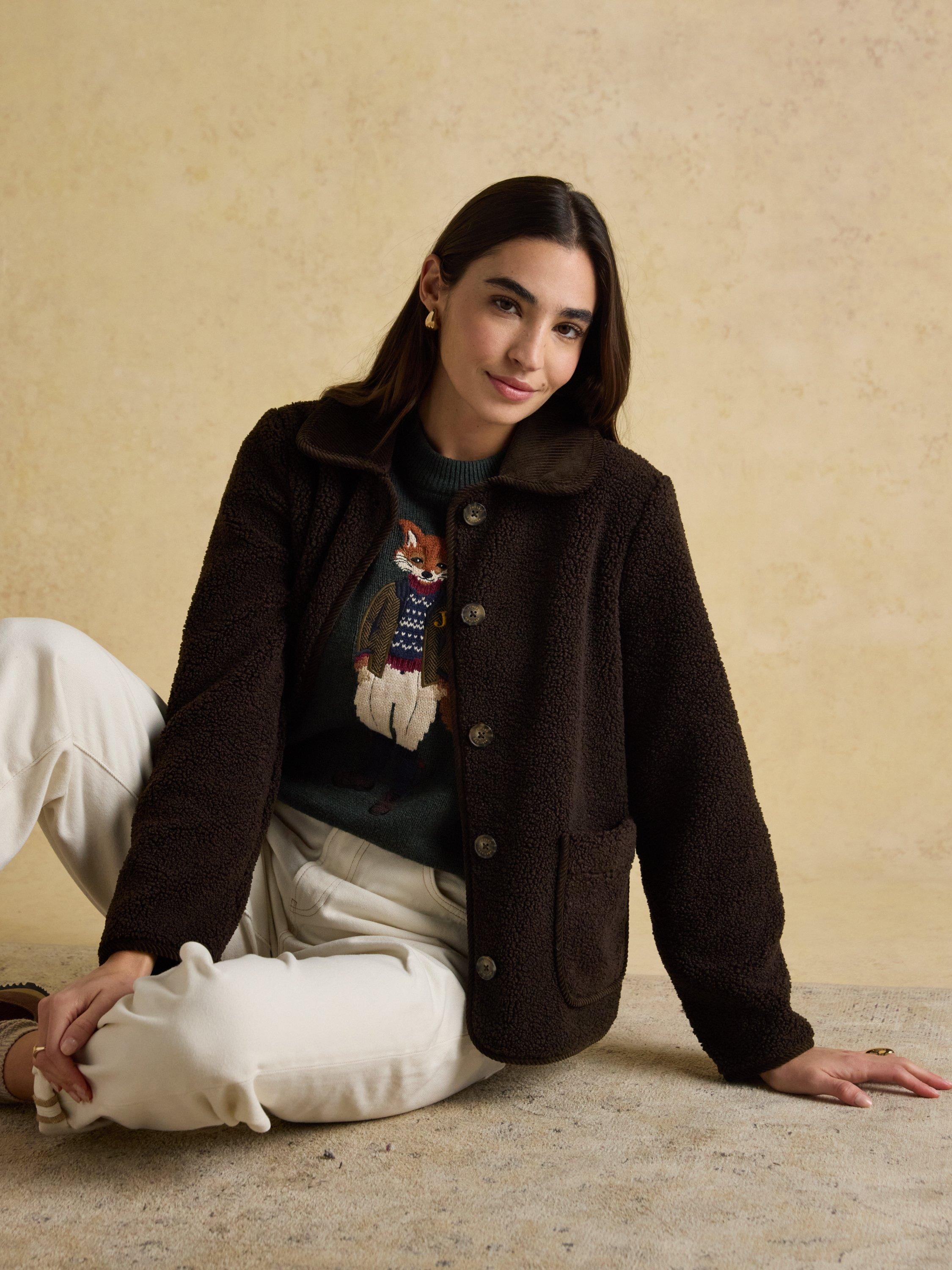 Product image 6 of 7, which shows Joules Textured Fleece Jacket, Hot Fudge, 6