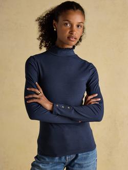 Joules Frill Neck Long Sleeve Top, Navy
