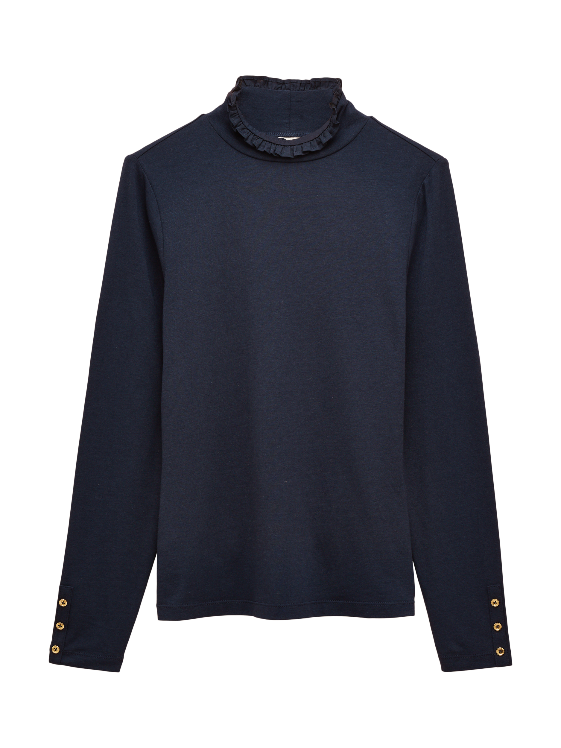 Product image 3 of 8, which shows Joules Frill Neck Long Sleeve Top, Navy, 6