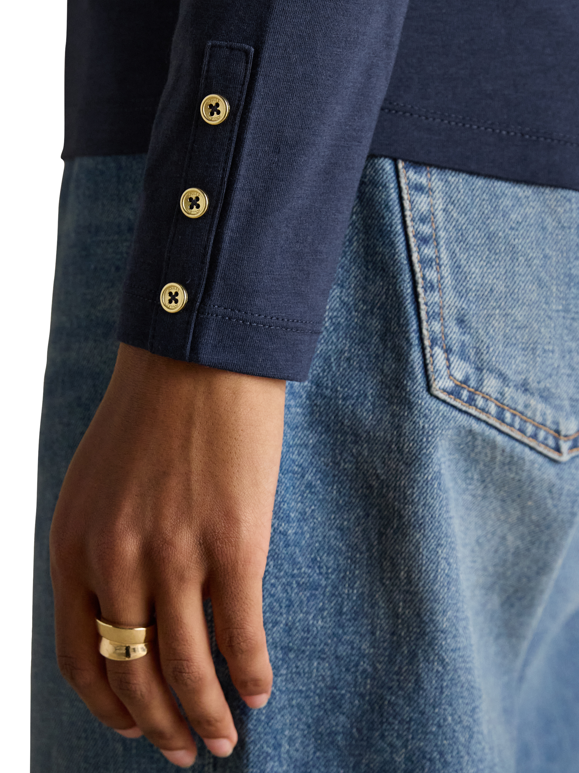 Product image 4 of 8, which shows Joules Frill Neck Long Sleeve Top, Navy, 6