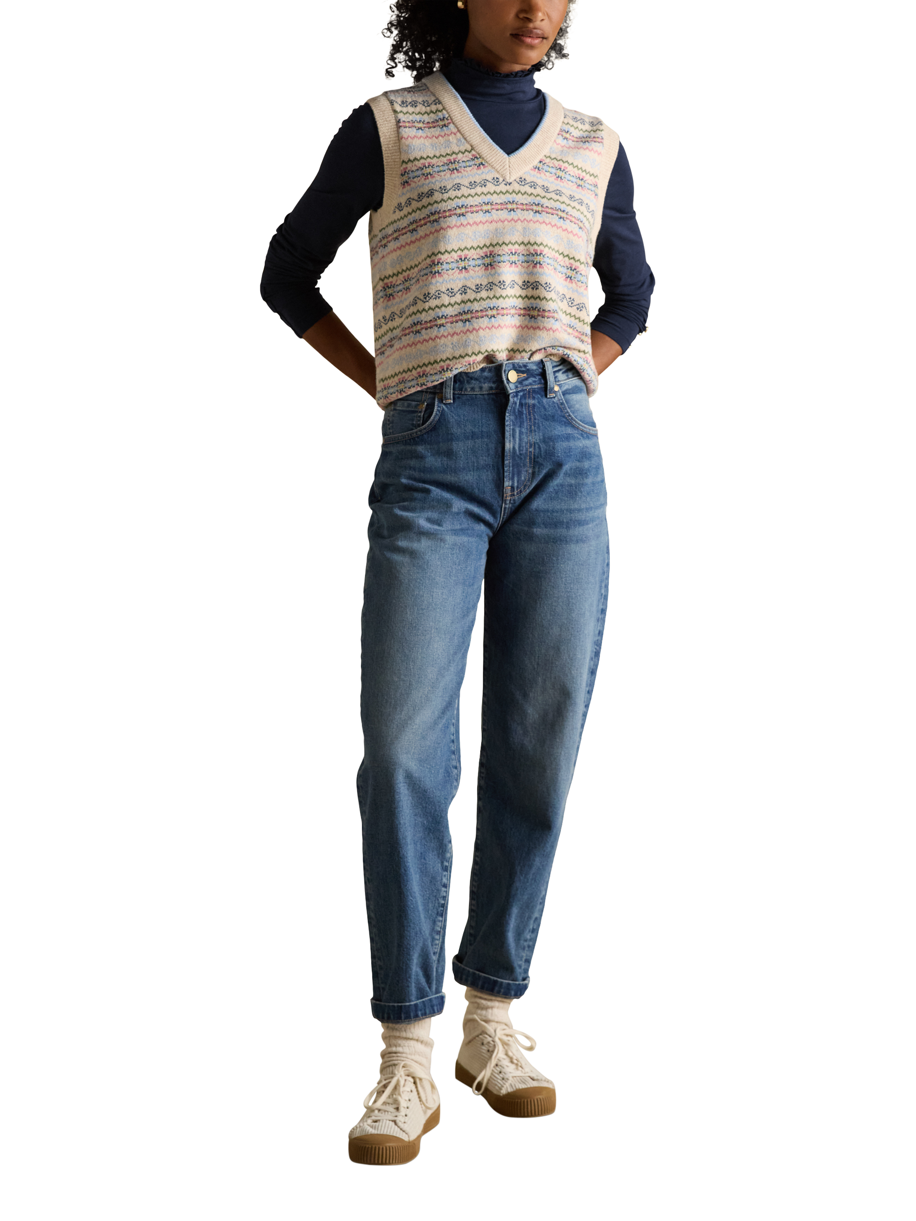 Product image 5 of 8, which shows Joules Frill Neck Long Sleeve Top, Navy, 6