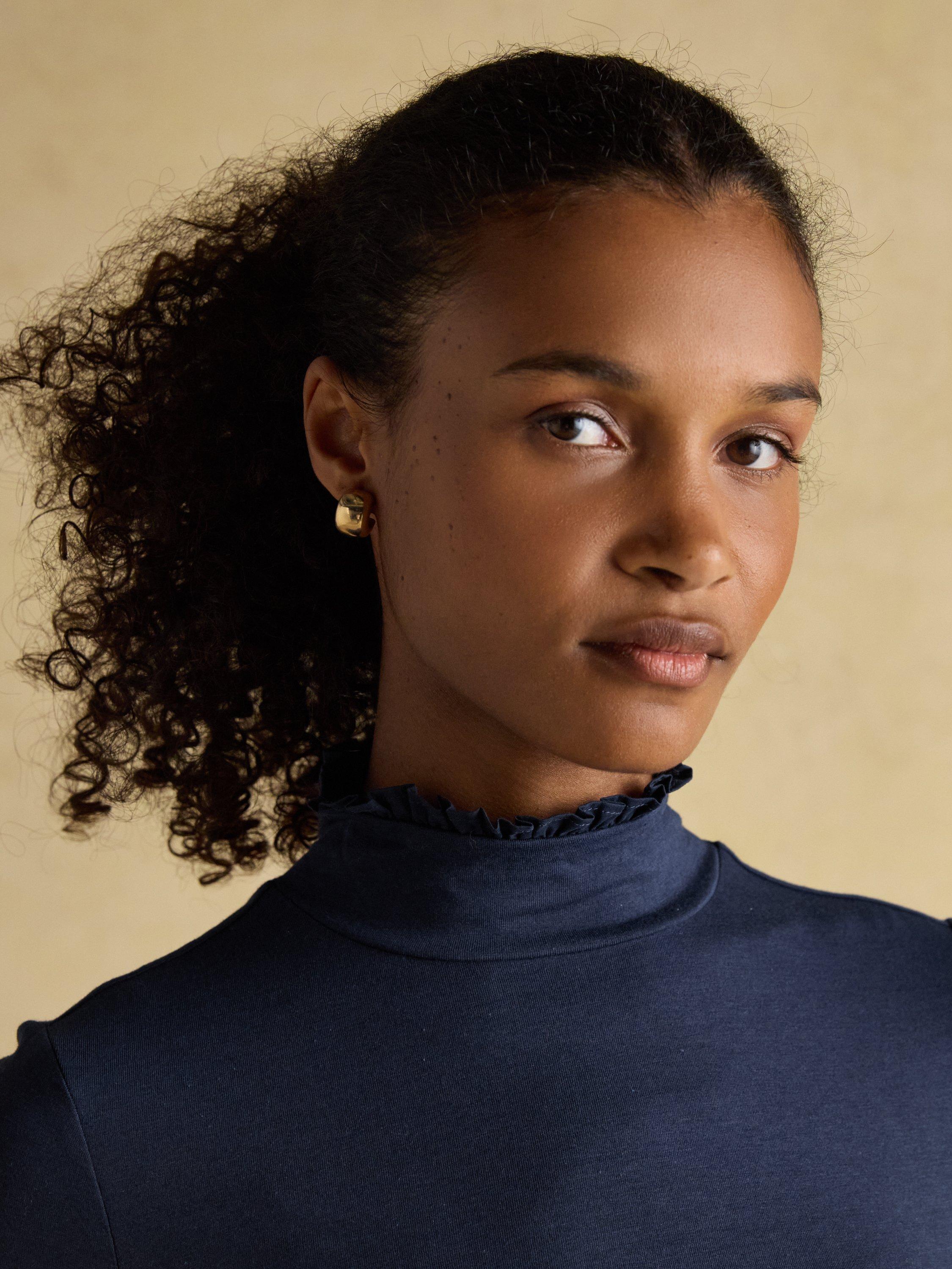 Product image 7 of 8, which shows Joules Frill Neck Long Sleeve Top, Navy, 6