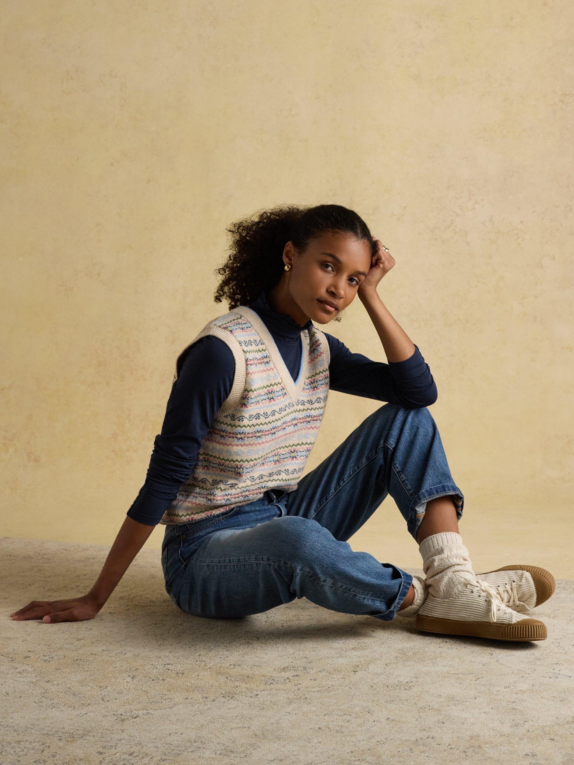 Product image 8 of 8, which shows Joules Frill Neck Long Sleeve Top, Navy, 6