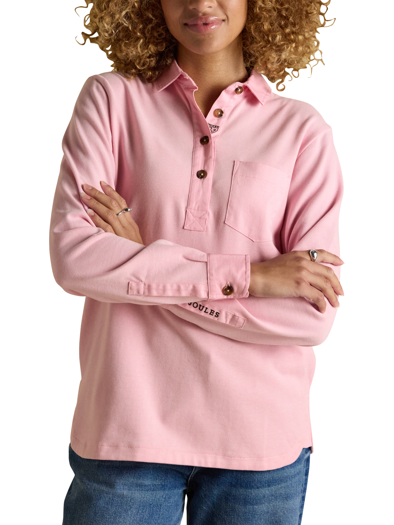 Product image 1 of 10, which shows Joules Long Sleeve Jersey Deck Shirt, Pink, 6