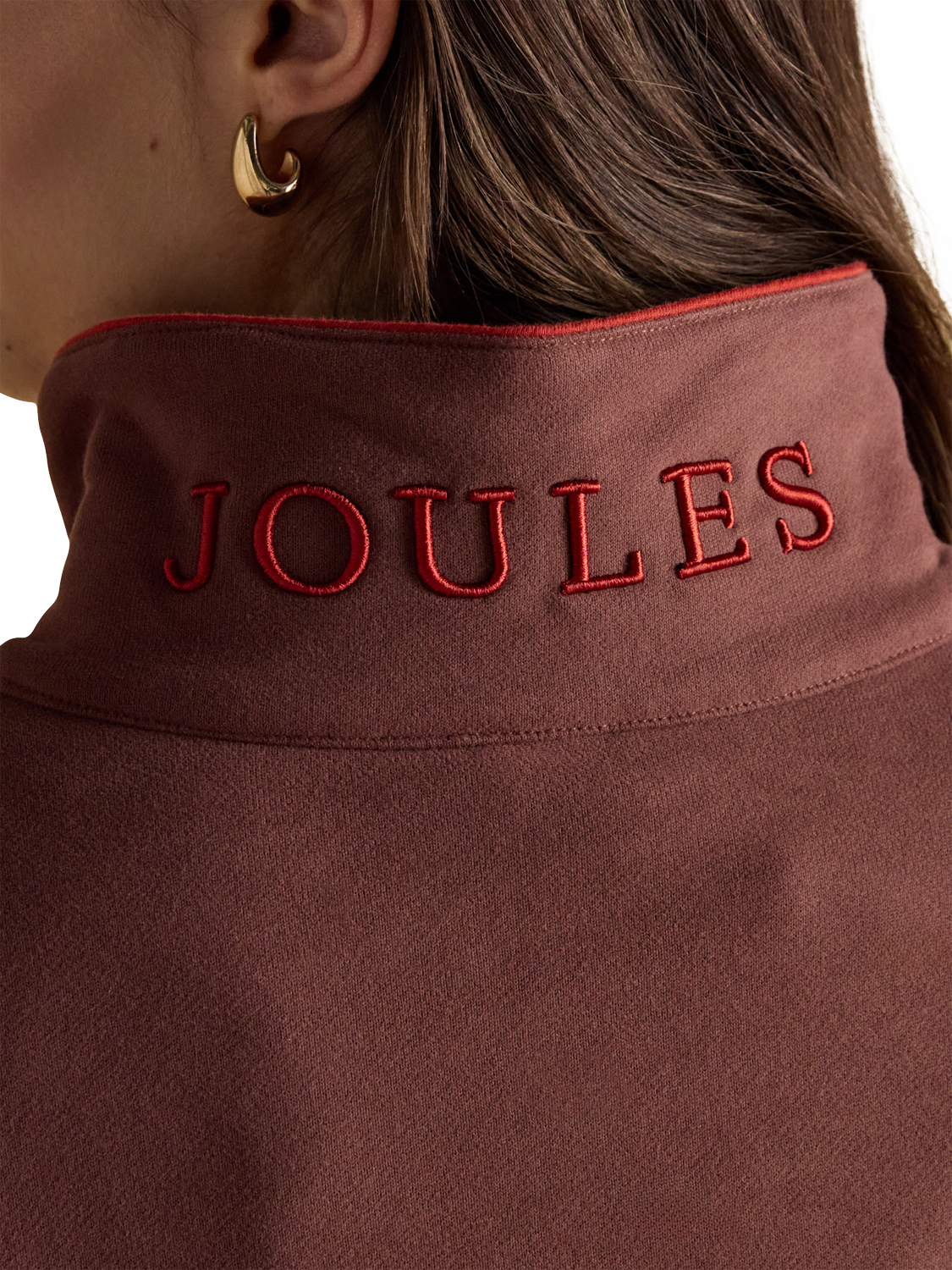 Product image 3 of 8, which shows Joules Funnel Neck Zip Sweatshirt, Chocolate, 6
