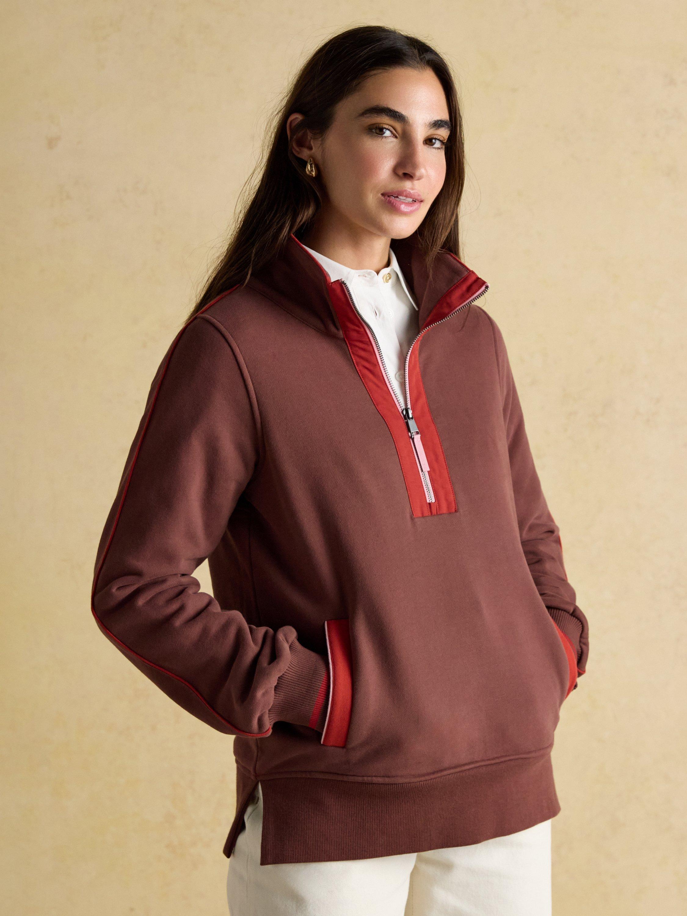 Product image 8 of 8, which shows Joules Funnel Neck Zip Sweatshirt, Chocolate, 6