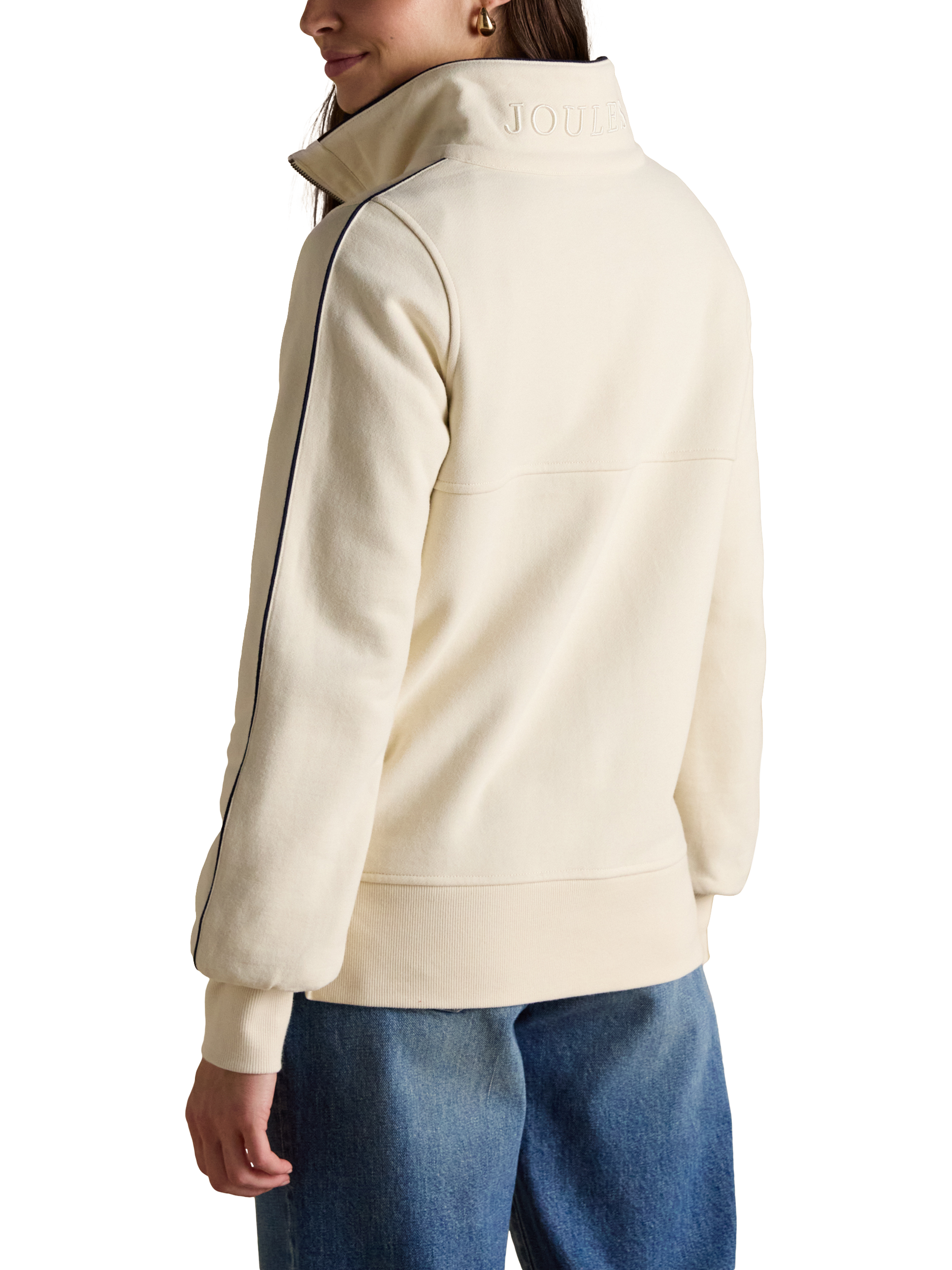 Product image 2 of 8, which shows Joules Funnel Neck Zip Sweatshirt, Cream, 6