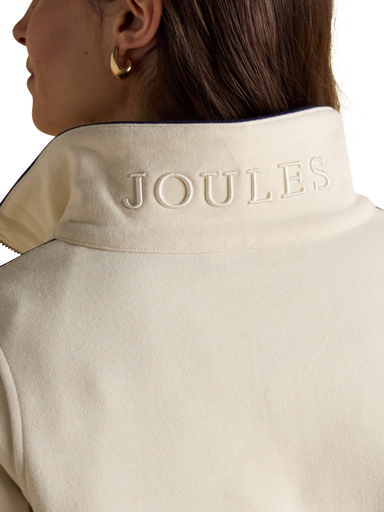 Product image 3 of 8, which shows Joules Funnel Neck Zip Sweatshirt, Cream, 6