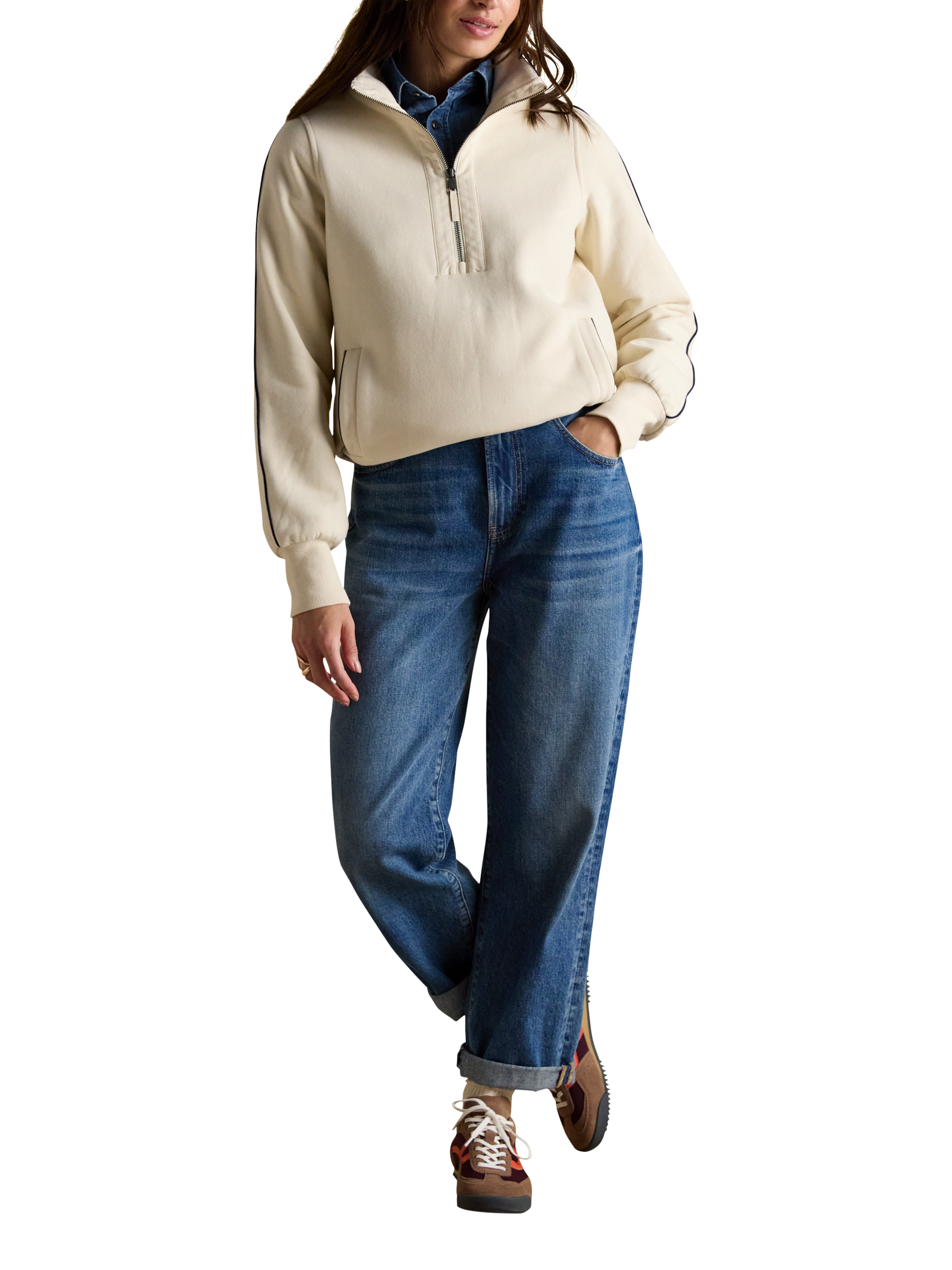 Product image 5 of 8, which shows Joules Funnel Neck Zip Sweatshirt, Cream, 6