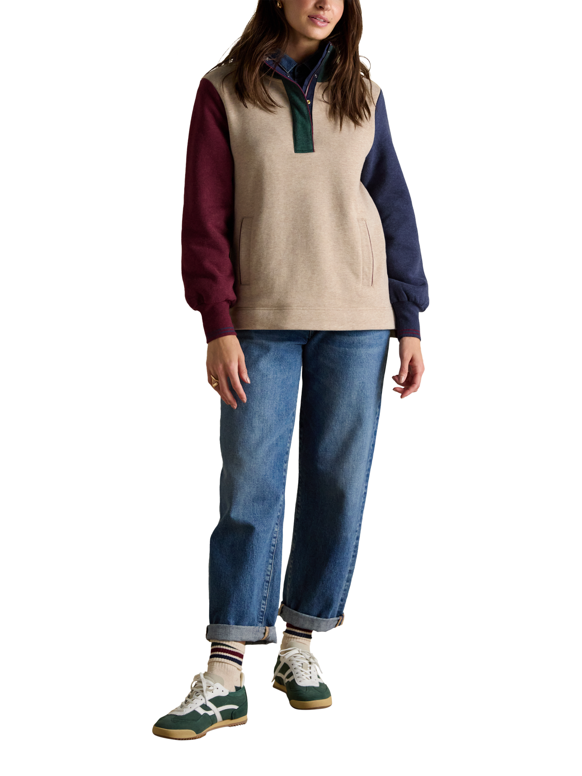 Product image 1 of 9, which shows Joules Hotch Potch Cotton Quarter Zip Sweatshirt, Multi, 6