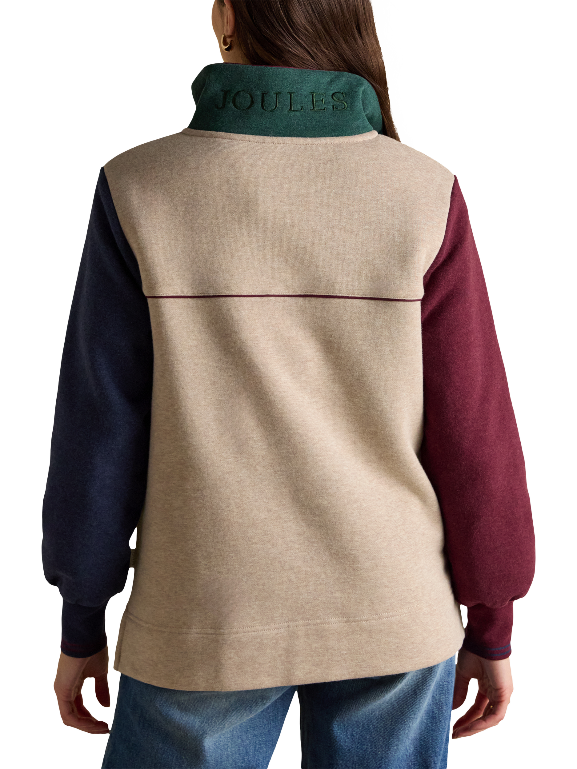 Product image 5 of 9, which shows Joules Hotch Potch Cotton Quarter Zip Sweatshirt, Multi, 6