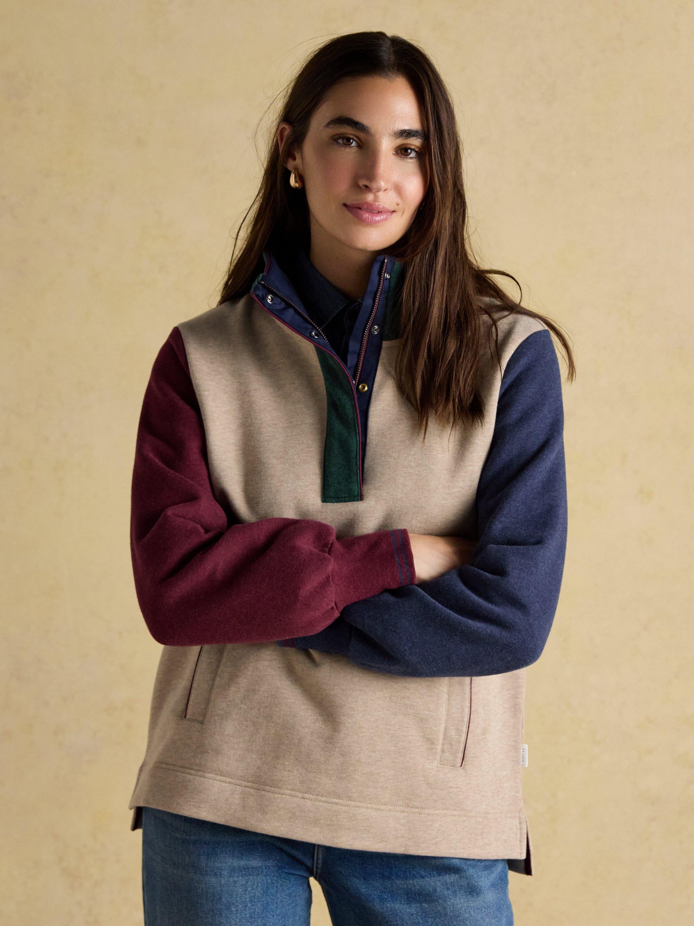 Product image 6 of 9, which shows Joules Hotch Potch Cotton Quarter Zip Sweatshirt, Multi, 6