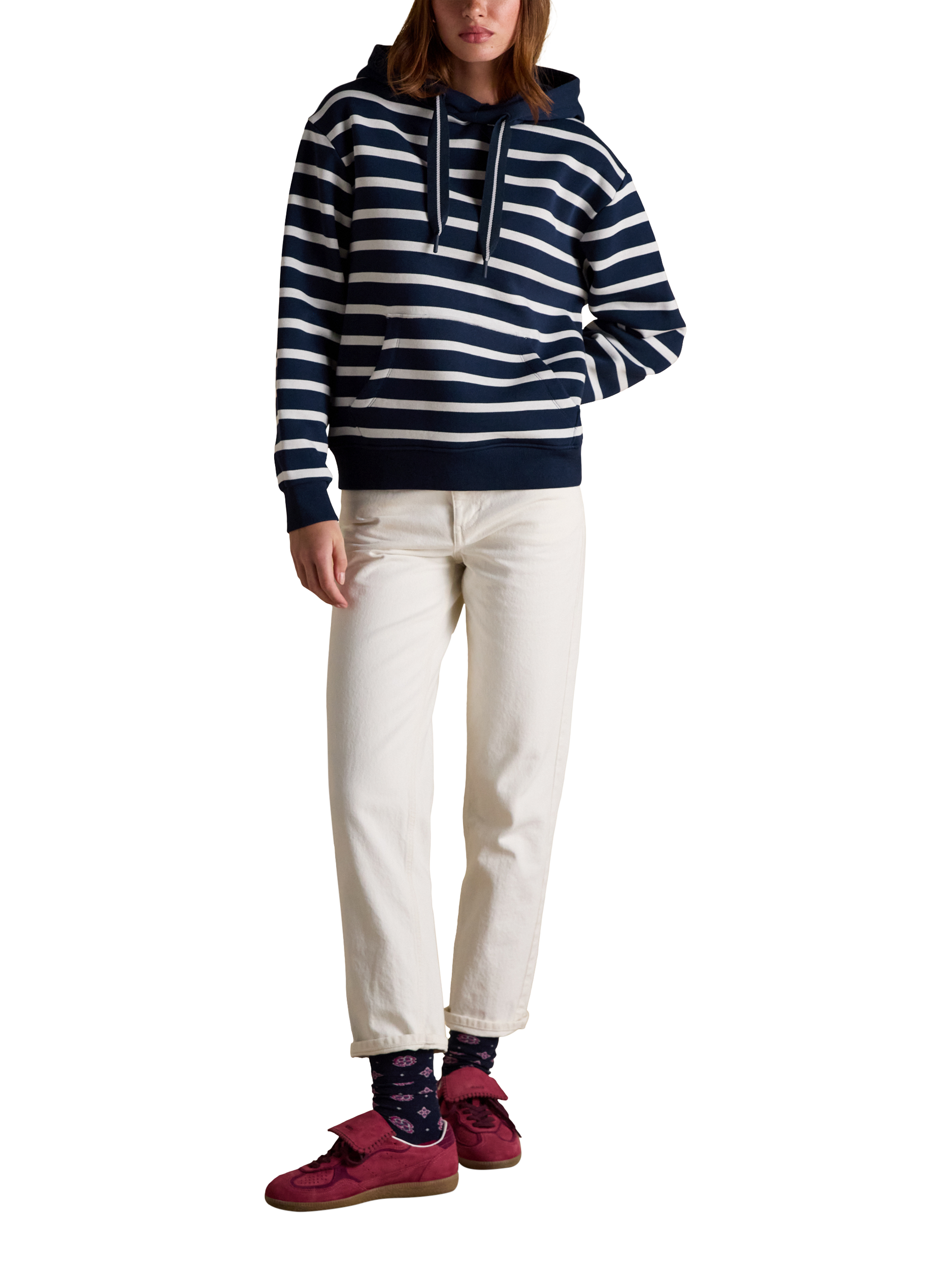 Product image 3 of 7, which shows Joules Milbourne Stripe Hoodie, Navy/White, 6