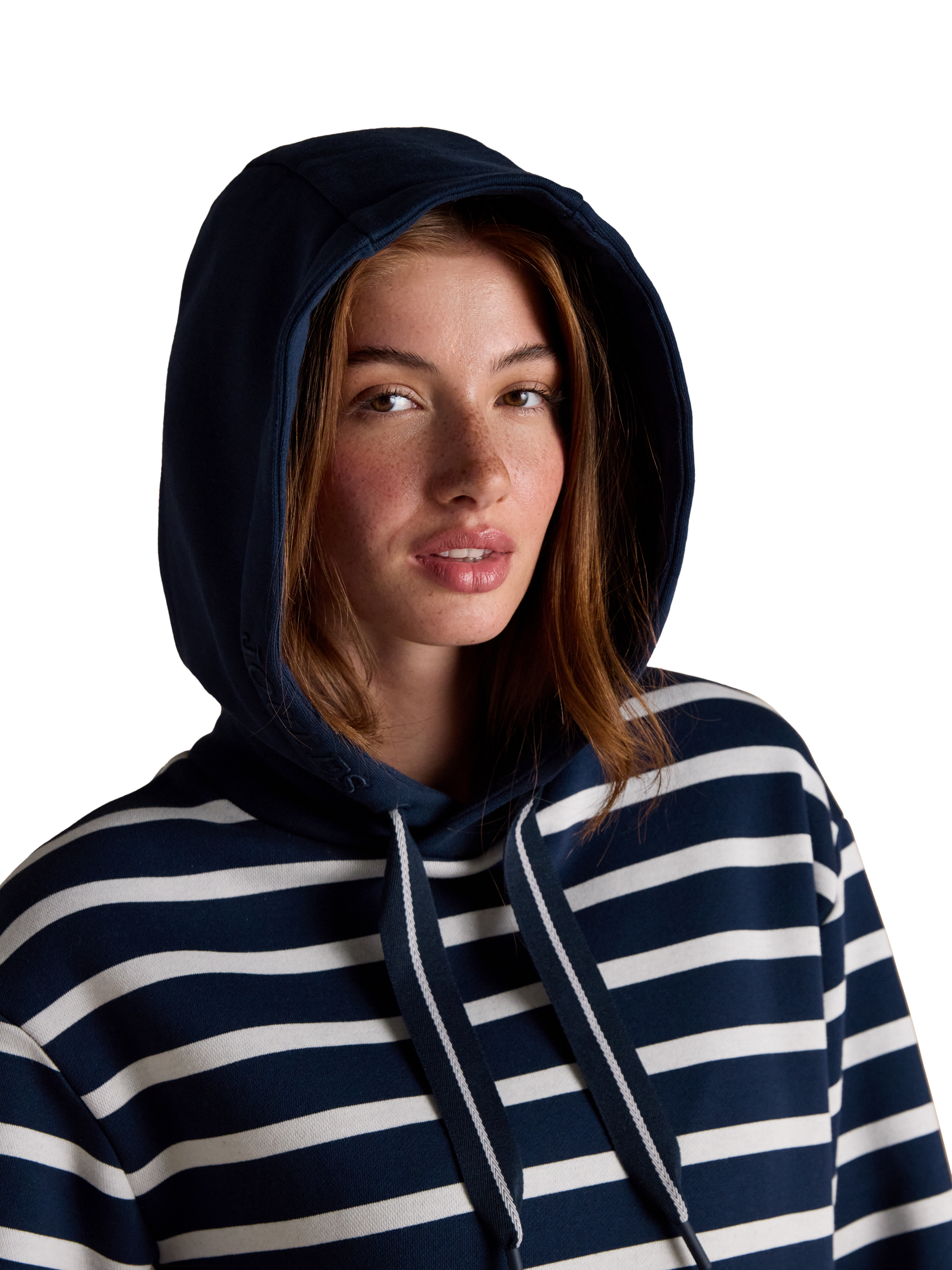 Product image 4 of 7, which shows Joules Milbourne Stripe Hoodie, Navy/White, 6