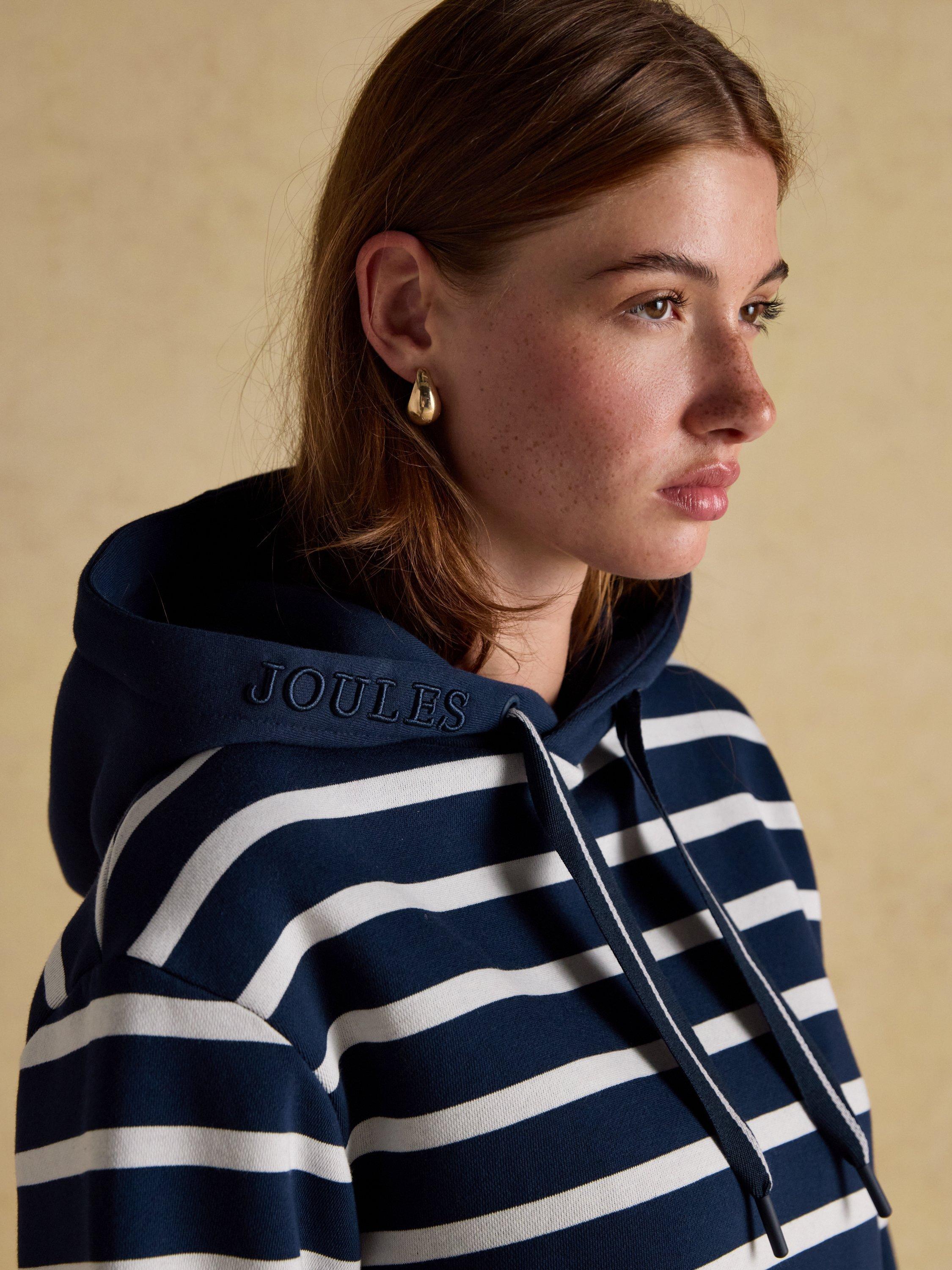 Product image 6 of 7, which shows Joules Milbourne Stripe Hoodie, Navy/White, 6