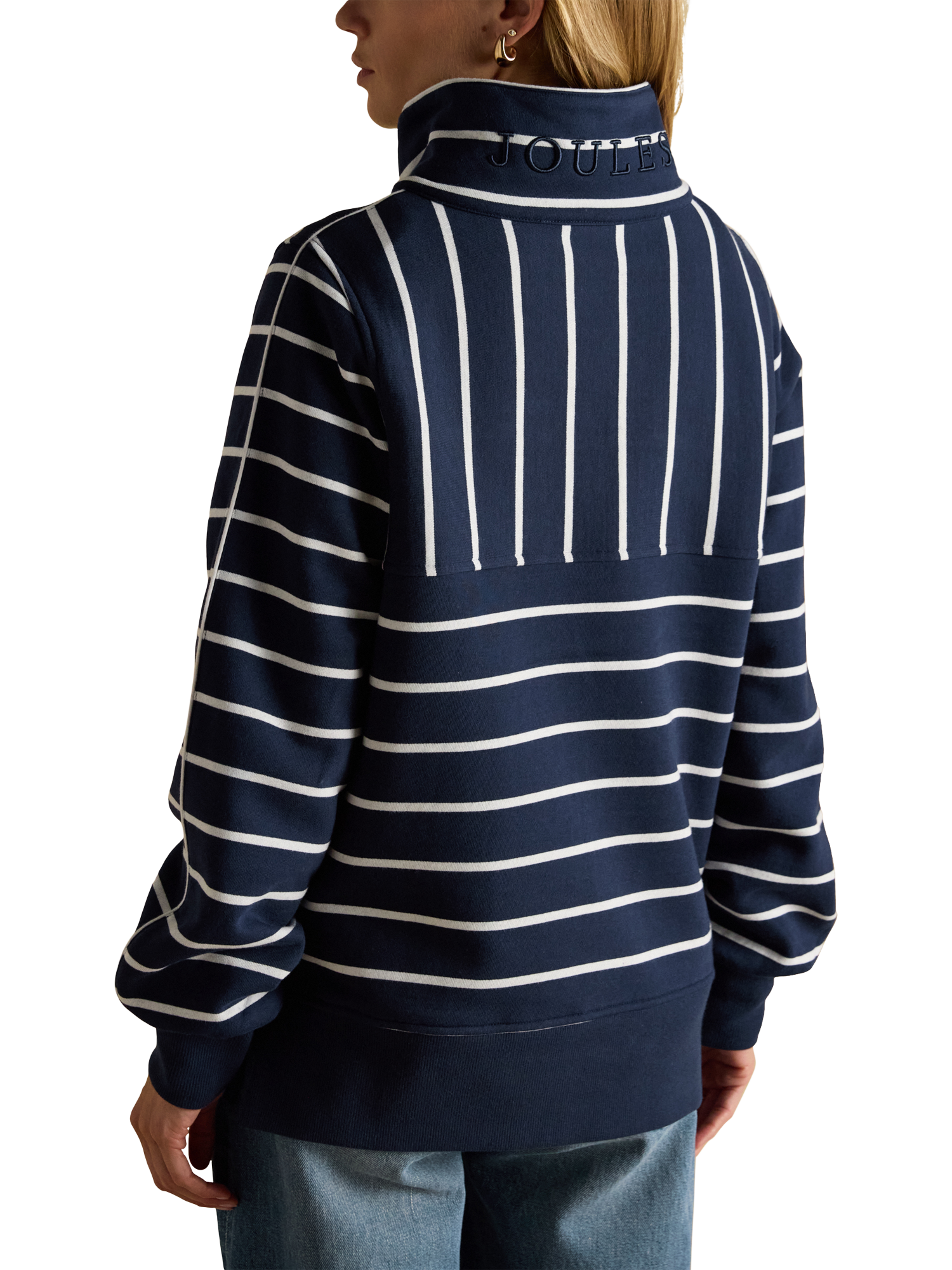 Product image 2 of 10, which shows Joules Stripe 1/4 Zip Sweatshirt, Navy/White, 6