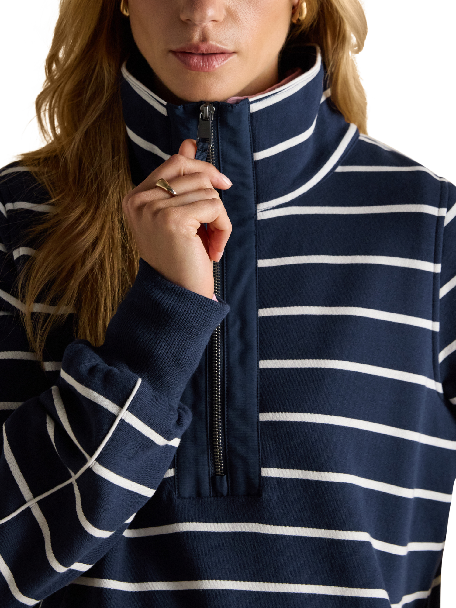 Product image 3 of 10, which shows Joules Stripe 1/4 Zip Sweatshirt, Navy/White, 6