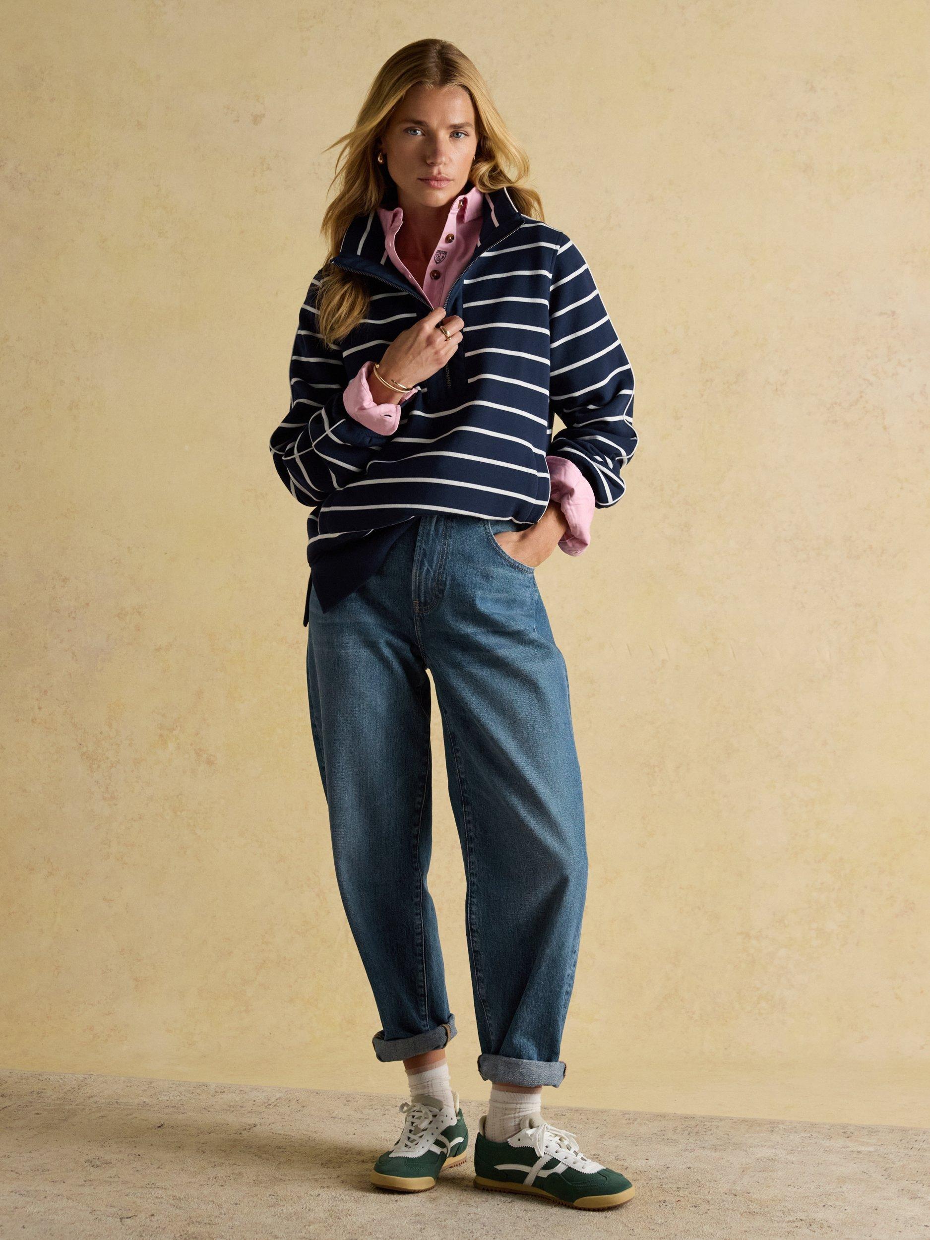 Product image 8 of 10, which shows Joules Stripe 1/4 Zip Sweatshirt, Navy/White, 6