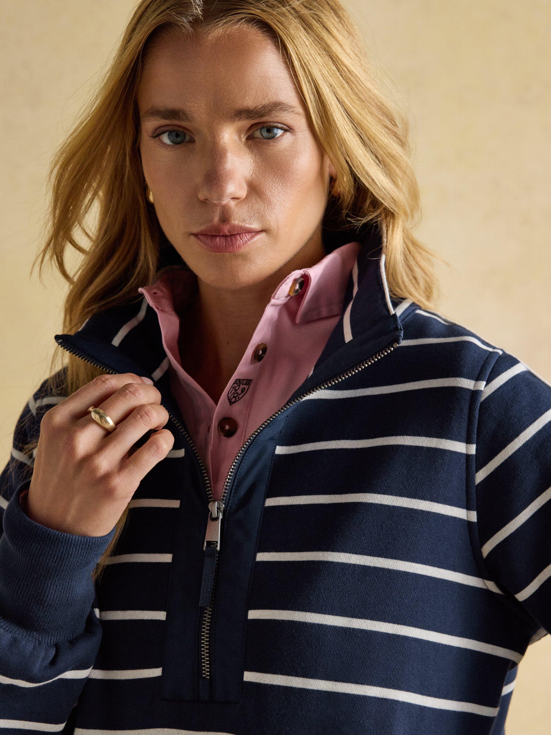 Product image 10 of 10, which shows Joules Stripe 1/4 Zip Sweatshirt, Navy/White, 6