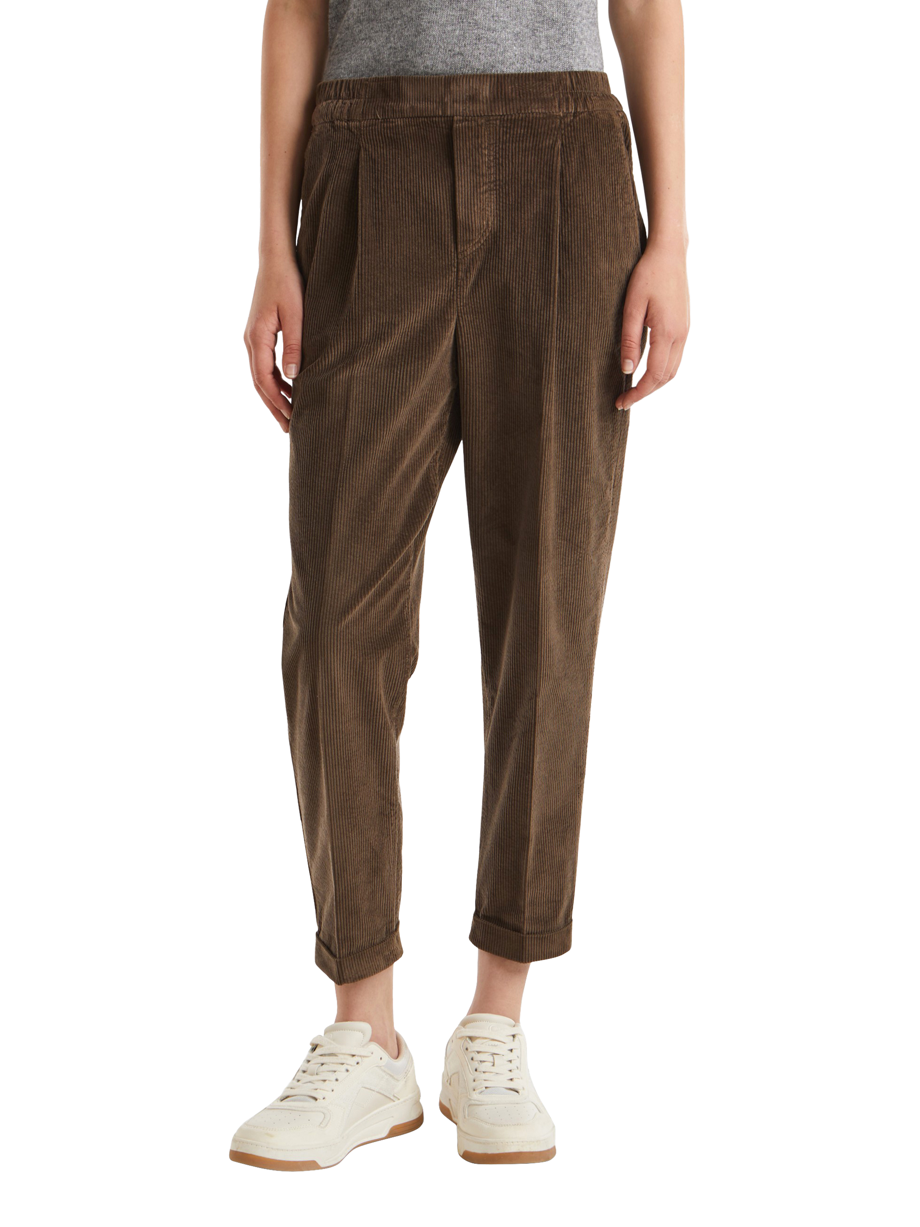 Product image 1 of 5, which shows Benetton Tapered Ankle Trousers, Brown, XS