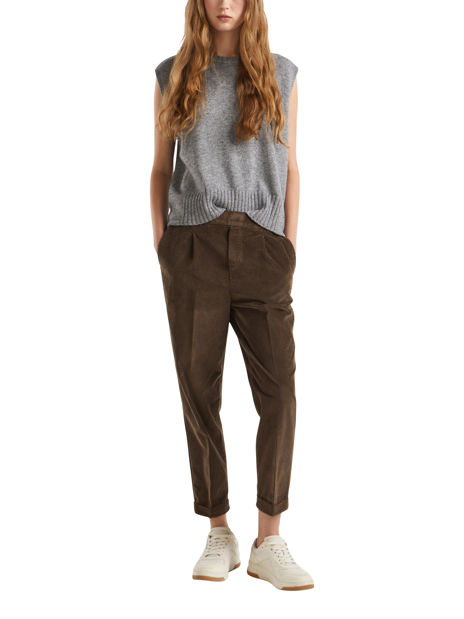 Product image 3 of 5, which shows Benetton Tapered Ankle Trousers, Brown, XS