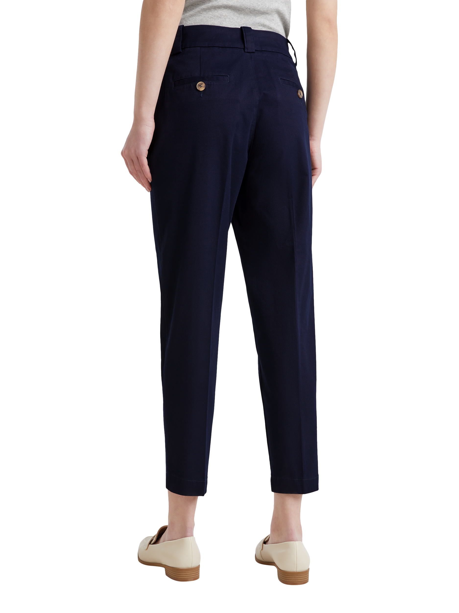 Product image 2 of 5, which shows Benetton Cotton Blend Cropped Tapered Chinos, Blue, 6