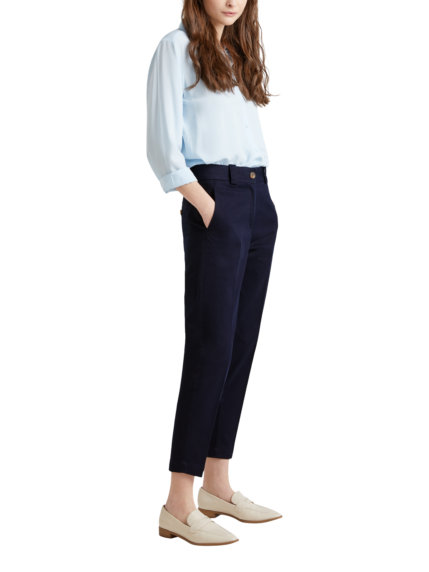Product image 3 of 5, which shows Benetton Cotton Blend Cropped Tapered Chinos, Blue, 6