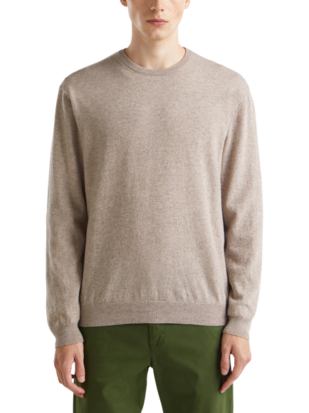 Benetton Merino Wool Crew Neck Sweater, Beige
