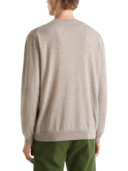 Benetton Merino Wool Crew Neck Sweater - view 2, Beige