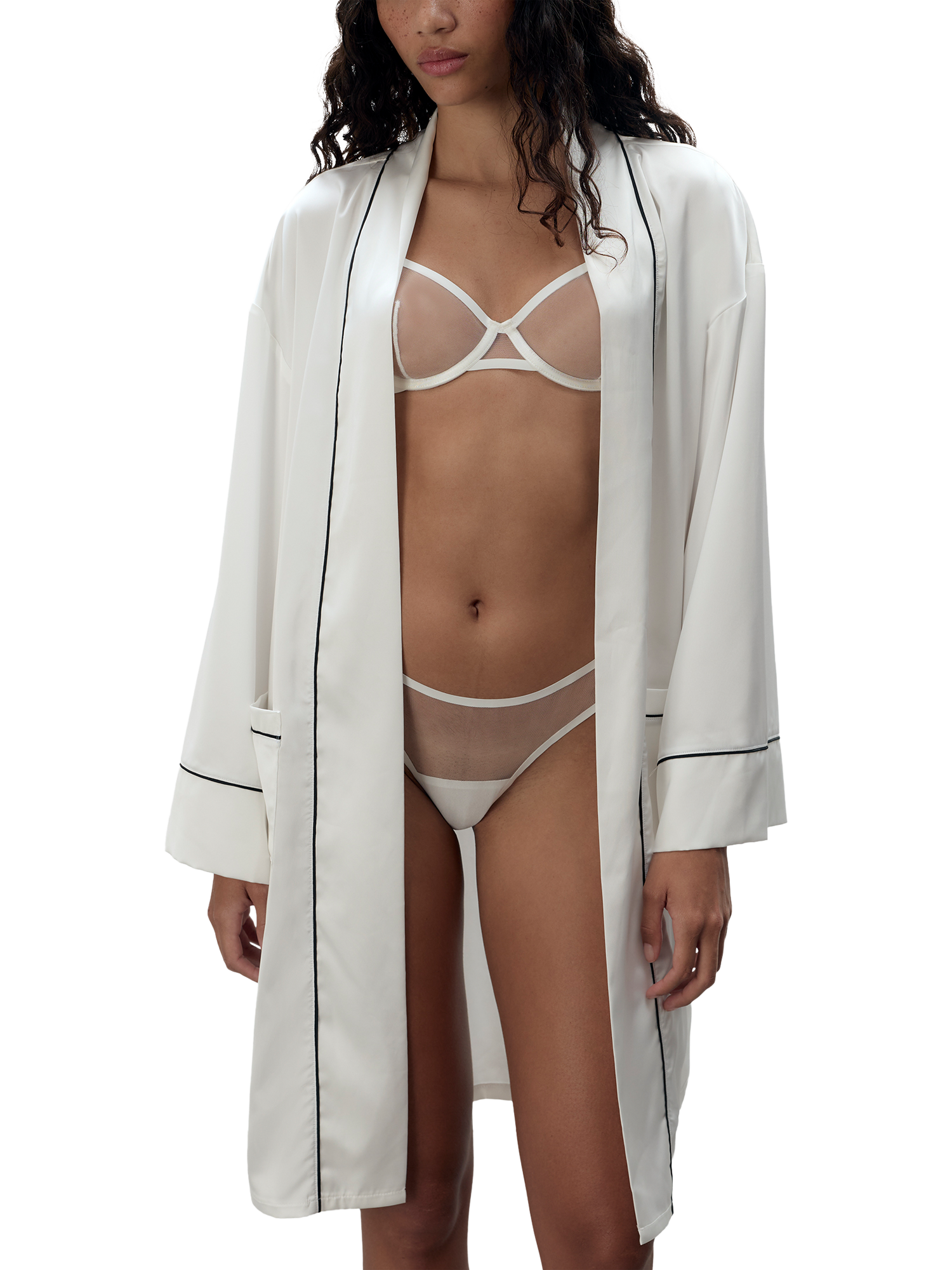 Product image 1 of 5, which shows Bluebella Lydia Knee Length Satin Kimono Robe , White, 10