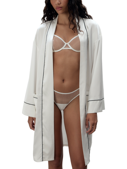 Bluebella Lydia Knee Length Satin Kimono Robe, White