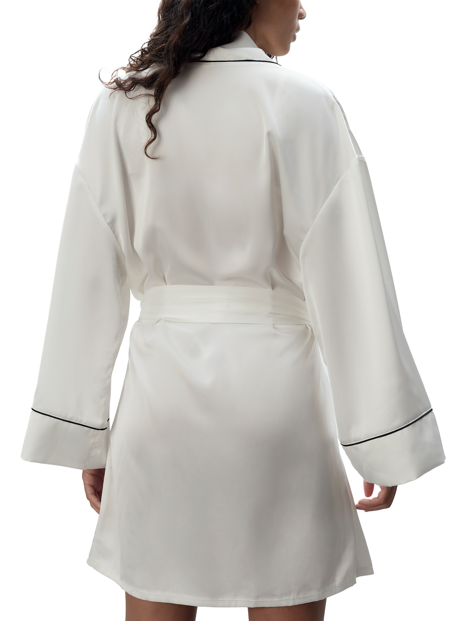 Product image 2 of 5, which shows Bluebella Lydia Knee Length Satin Kimono Robe , White, 10