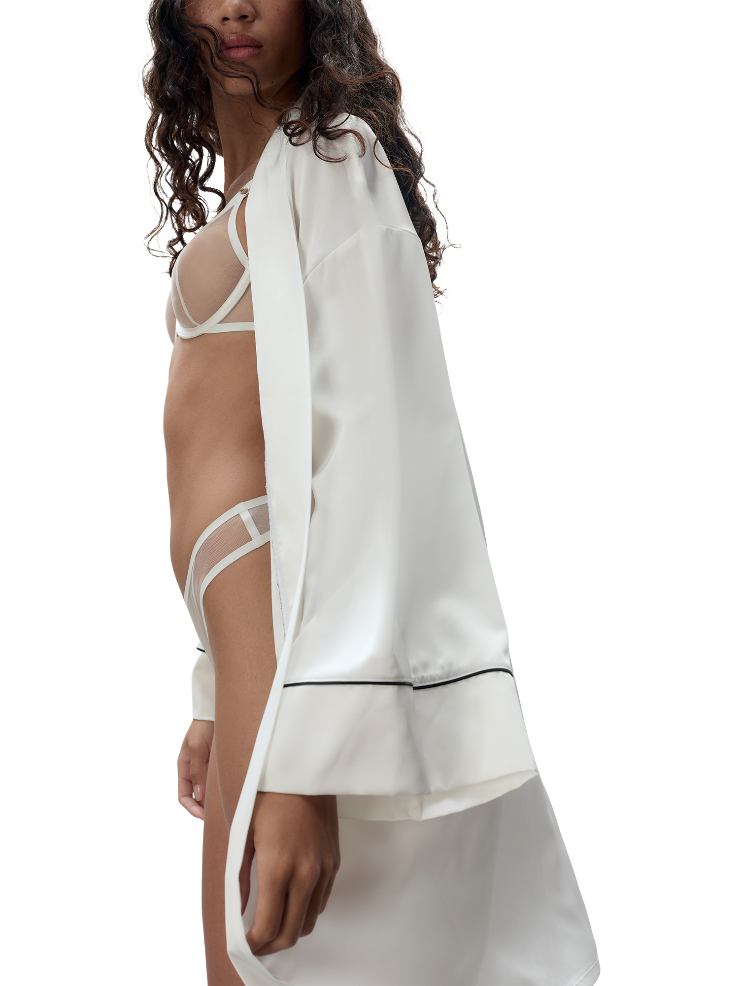 Product image 3 of 5, which shows Bluebella Lydia Knee Length Satin Kimono Robe , White, 10