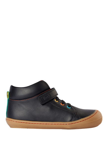 Frugi Kids' Cape Leather Stretch Lace Boots, Black/Salamander, Black/Salamander