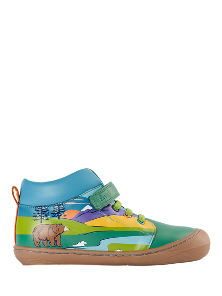 Frugi Kids' Sky Leather Stretch Lace Boots, Holly Green/Multi, Holly Green/Multi