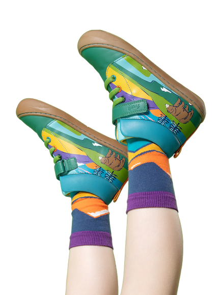 Frugi Kids' Sky Leather Stretch Lace Boots, Holly Green/Multi - view 2, Holly Green/Multi