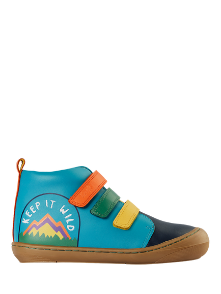 Frugi Kids' Meadow Leather High Top Trainers, Boat Blue/Multi, Boat Blue/Multi