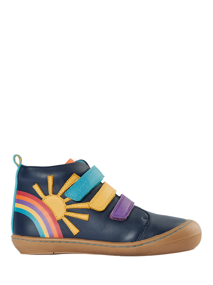 Frugi Kids' Meadow Leather High Top Trainers, Navy/Multi, Navy/Multi