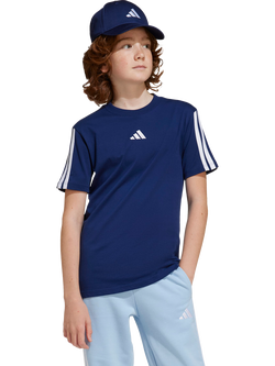 adidas Kids' Classic 3-Stripes T-Shirt, Dark Blue/White, Dark Blue/White